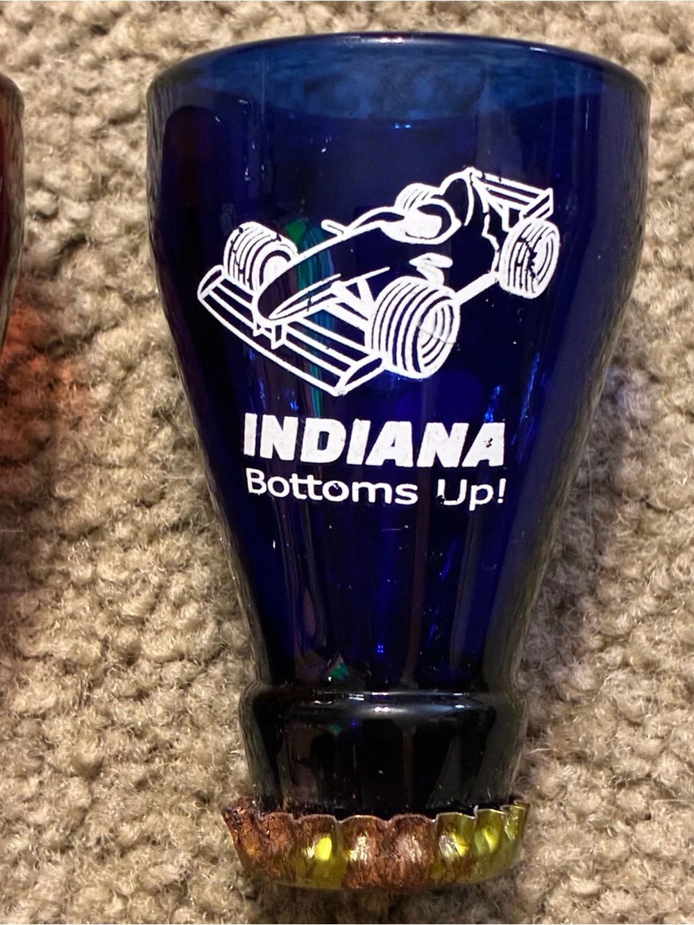 Bottoms Up Bottle Top Shot Glass - Blue & Amber Indianapolis Motor Speedway